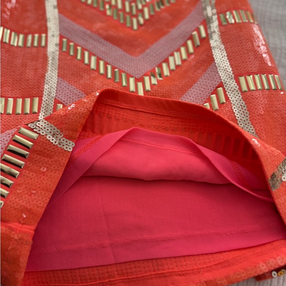 Bebe Neon Coral Sequin Bodycon Mini Dress Size Small Cocktail Dress - Picture 7 of 11